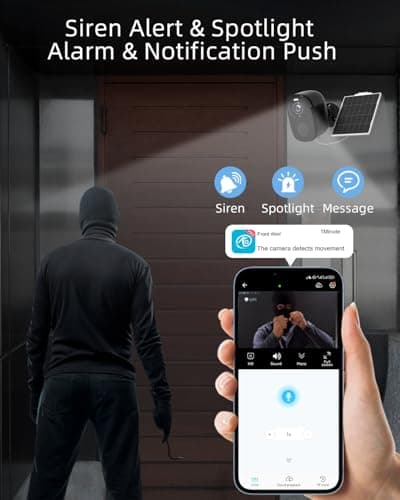 2.4&5ghz WiFi Solar Security Cameras Wireless Outdoor,2K QHD Home Security System, Solar Cameras Kit with 130° Ultra-Wide View, 2-Way Talk, IP65,Color Night Vision, Spotlight & Siren (1, White) 7