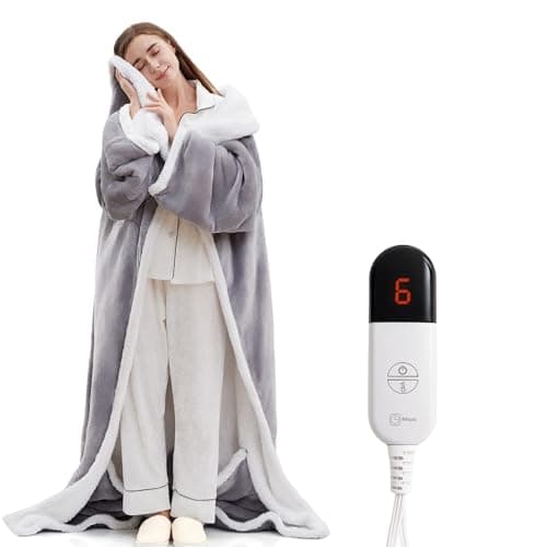 Electric Flannel Throw Blankets with Foot Pocket, Wearable Heated Blanket with Sleeves,7 Level Heating & 1-4 Hours Heating Time Settings, Suitable as a gift,52 * 72",Light Grey