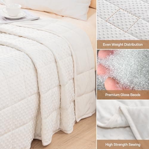 Wemore Minky Dot Weighted Blanket for Adults Queen Size 15 lbs, Soft Heavy Blanket for Stress Relief and Sleep Promotion, Breathable Blanket for All-Season with Glass Beads, White 60 x 80 inches 6