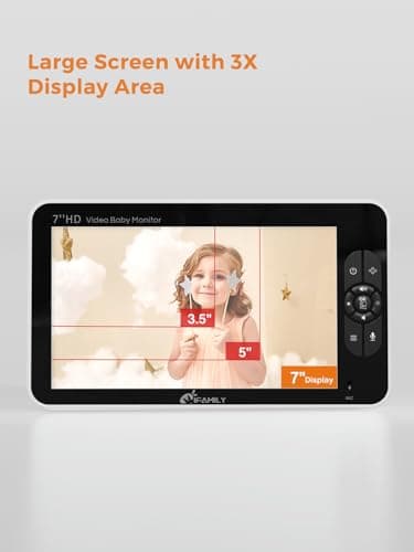 7" Large Split Baby Monitor with 2 HD Cameras and Audio, 1080P HD Video Baby Monitor No WiFi, 30hr Battery,Hack Proof, Remote Control,VOX Mode, Auto Night Vision, Built in Lullabies n White Noise 6