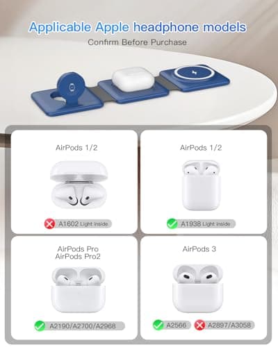 Iseyyox Charging Station for Apple Devices - 3 in 1 Magnetic Foldable Wireless Charger Dock - Travel Charging Pad for MagSafe iPhone 16 15 14 13 12 Pro Max Plus Watch & Airpods 5