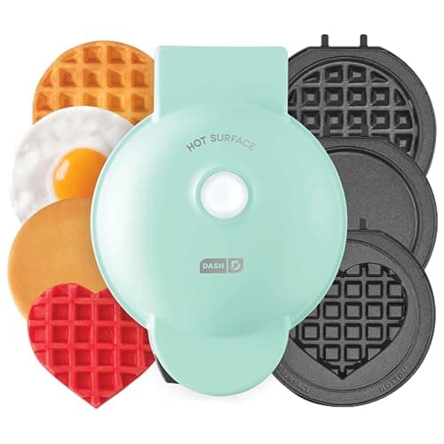 Dash MultiMaker® Mini Maker System with Removable Plates and Storage Case - Three-in-One Mini Griddle and Waffle Maker for Tiny Meals and Big Smiles - Aqua, 5 Plates 8