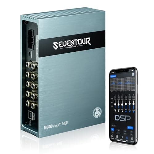 Seventour P48E DSP Car Audio Equalizer built-in Amplifier, 31-Band Graphic Equalizers, 8-Channels Output, 4-Channels Input, With APP/PC/Manual Control/Bluetooth/USB/Optical IN,Digital Signal Processor