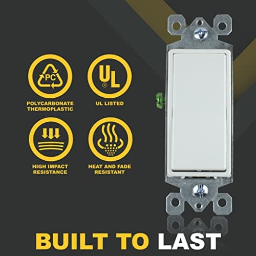 Faith 15A 120/277V Single-Pole Decorator Light Switch 10-Pack SSK1-WH, Paddle On-Off Switch for Commercial and Residential Use, Durable Thermoplastic Rocker Switch for Home Improvement 2