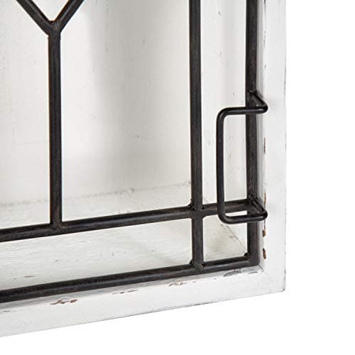 Kate and Laurel Megara Decorative Wooden Wall Hanging Curio Cabinet for Open Storage with Decorative Black Iron Door, Whitewash Finish 6