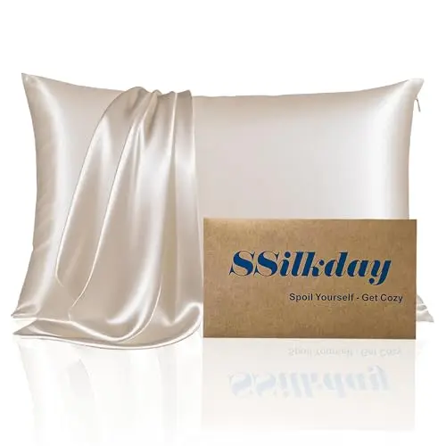 Mulberry Silk Pillow Cases with Zipper, Ultra Smooth Soft Breathable Cooling Pillow Cases for Hot Sleepers, Silk Satin Pillowcase for Hair and Skin, Gifts for Women (Beige, Standard Size, 1 Pack)