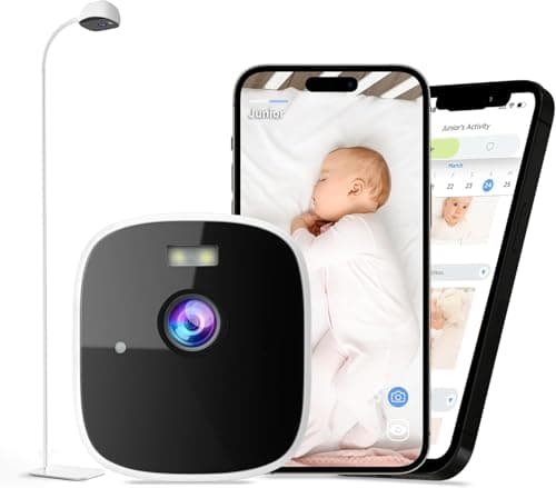 Rraycom Smart Baby Monitor with Floor Stand, 2K Crib Camera with AI Breathing Monitor, No Wearables WiFi Baby Camera, Night Vision, Baby Sleep Tracker, Cry & Motion Alerts, Diaper & Feeding Record