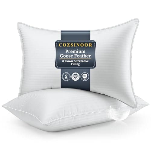COZSINOOR Goose Feather Pillows Queen Size - Set of 2, Hotel Down Bed Pillow for Sleeping, Soft 600 TC Cotton Cover, Fluffy Support Surround Fill Down Alternative for Back, Stomach, Side Sleepers