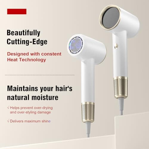 Hair Dryer Fast Dry Professional Ionic Hairdryer, Super Compact & Lightweight with Even Heat Anti-Static, Frizz-Control, Quick Drying, Energy Saving, Hairdryers for Women & Man 7