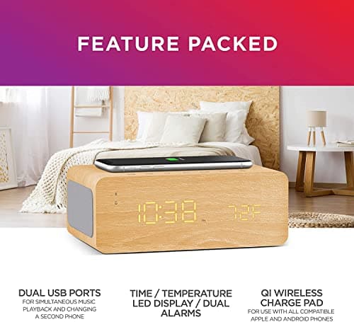 ION Audio Charge Time - 20W Bluetooth Speaker Clock with Qi Wireless Recharging, Built-in Microphone, Alarms and Dual USB Charge Ports (Renewed) 5