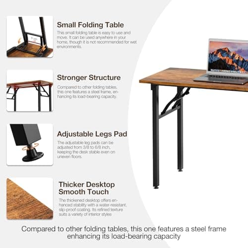 TEMI Small Computer Desk Folding Table - 35.8" Foldable Office Desk, No Assembly, Perfect for Small Spaces in Bedroom, Dorm, or Apartment, Portable Mini Desk or Study Table with Compact Design, Brown 6