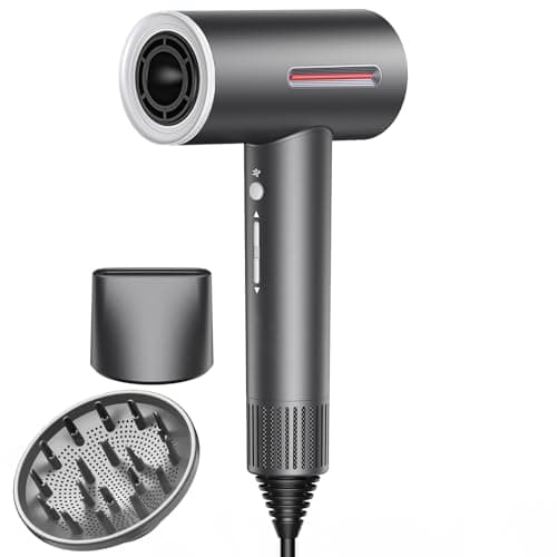 Hair Dryer, 1400W Professional Ionic High-Speed Blow Dryer for Fast Drying with Diffusers Nozzle and Styling Nozzle, Lightweight, Ultra-Quiet, Hair Dryer with 180000RPM Brushless Motor