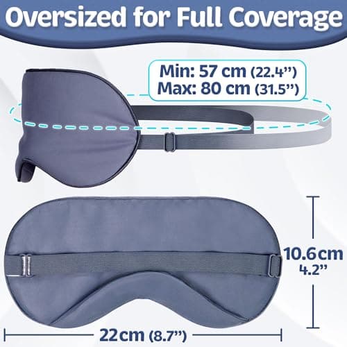 Vegan Silk - Sleep Mask - Navy Gray, 100% Viscose Derived from Bamboo - Lightweight Eye Mask with Adjustable Strap - Blackout Sleeping Blindfold for Women & Men - Comfortable Light Blocking Eye Cover 9
