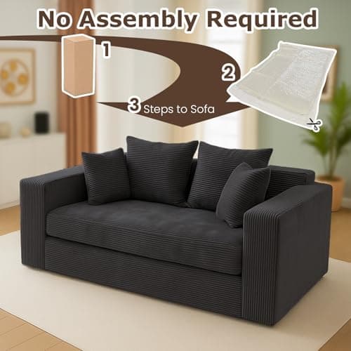 cidludto Convertible Sofa Bed, Boneless Loveseat Folding Couch Bed Foldable - 3 in 1 Small Ccouch & Futon Sofa Sleeper, Corduroy Pull Out Couch with 4 Pillows for Living Room, Black 7