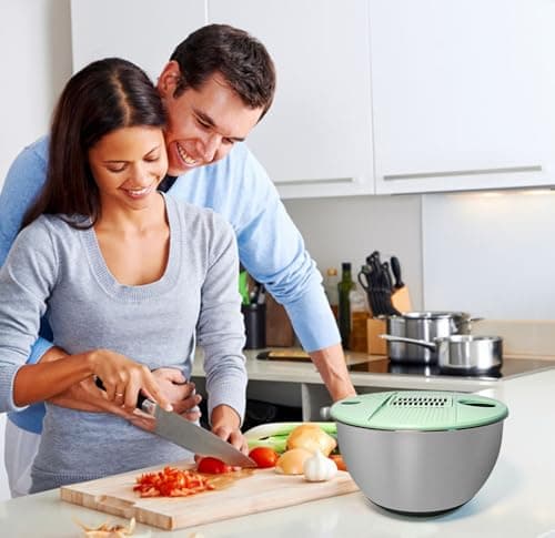 4.25 Qt Stainless Steel Salad Spinner Large, Salad Wash Bowl, Fruit & Vegetable Dryer, with 5-Blade Slicer, Egg Yolk Strainer and Shredder for Efficient Salad Preparation and Food Washing 7