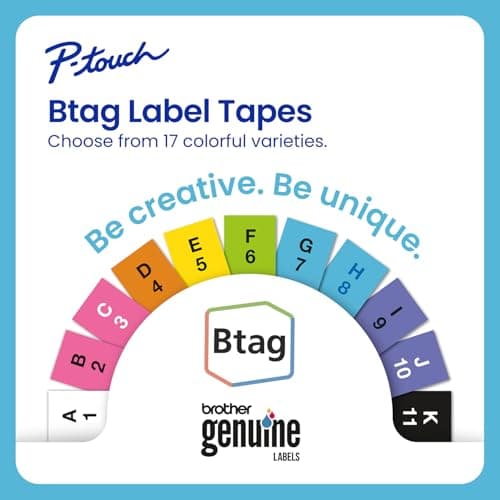 Brother P-Touch PT-N10 Personal Handheld Label Maker, Portable and Prints, P-Touch Btag ~½” (12mm) Wide Color Personalized Label Tapes, 5