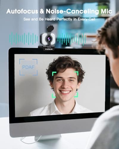 MELCAM 2K Webcam for PC, Web Camera with Microphone, Light, Privacy Cover, Plug and Play Autofocus USB Computer Camera for Laptop, Desktop, PC, Mac, Zoom, Skype, Meeting, Streaming(Black) 6