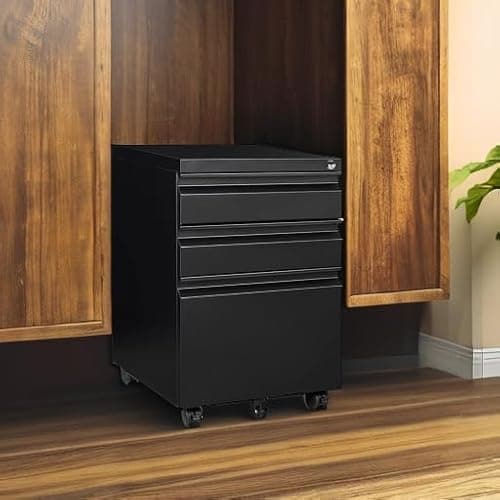 AFAIF 3 Drawer Mobile File Cabinet with Lock, Rolling Filing Cabinets for Home Office, Under Desk Small File Cabinet Three Drawers for Legal/Letter/A4 File, Black - Assembly Required 5
