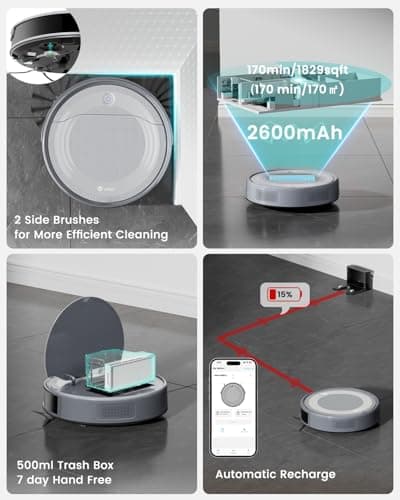 Lefant M310 Ultra Robot Vacuum and Mop, 6000Pa Suction-Slim Robotic Cleaner with ToF LiDAR Navigation, Accurate Obstacle Avoidance, WiFi/App/Alexa Control, 170min Runtime, for Pet Hair and Home 9
