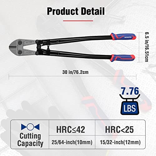 WORKPRO 30" Bolt Cutter, Chrome Molybdenum Steel Blade, Heavy Duty Bolt Cutter with Soft Rubber Grip, Cutting Tool for Cut Chain, Wire, Screw, Rivet 6