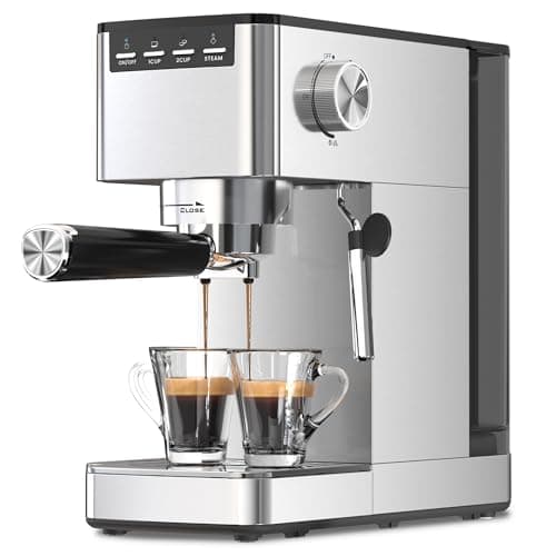 Kismile Espresso Machine 20 Bar, Espresso Maker with Milk Frother Steam Wand, Compact Cappuccino & Latte Machine with 40oz Removable Water Tank for Home, Stainless Steel