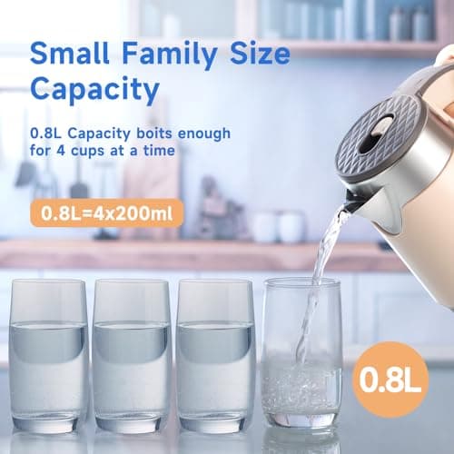 Wdcme Small Portable Electric Tea Kettle, 0.8L Travel Electric Coffee Kettle, 800 Watts Mini Hot Water Boiler, Brown, LY-02 3