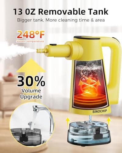 SINOCHIP Steam Mops for Floor Cleaning, with 7-in-1 Attachments, 13OZ Water Tank, 23ft Power Cord, Detachable Handheld Steamer for Cleaning Hardwood, Tile, Glass, and Ironing 6