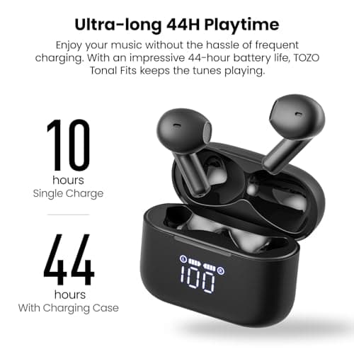 TOZO T21 Wireless Earbuds Bluetooth 5.3 in Ear Headphones Dual Mic Call Noise Cancelling IPX8 Waterproof 44H Playback Stereo Sound with LED Display Wireless Charging Case 32 EQs via APP Black 5