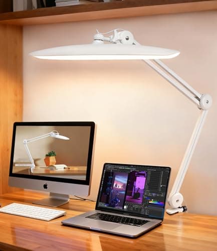 Jozlix Led Desk Lamp with Clamp, Eye Caring Architect Desk Light for Home Office, Dual Screen Computer Monitor Gooseneck Adjustable Arm 20" LED Lamp, Stepless Dimming, for Reading, Study, Workbench