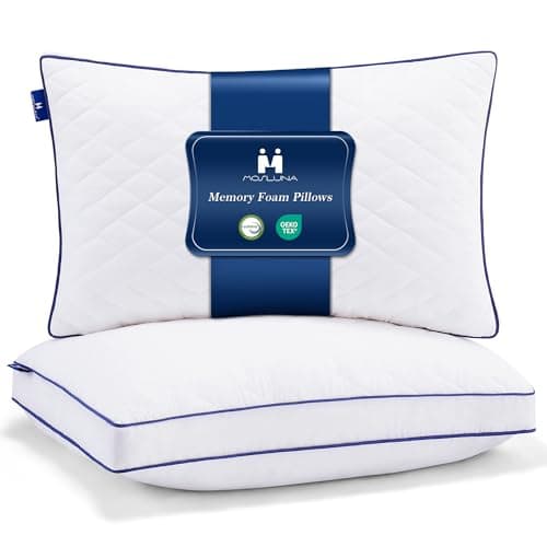 Mosluna Shredded Memory Foam Pillows Queen Size Set of 2, Soft Bed Pillow for Side and Back Sleepers, Medium Firm Pillows 2 Pack with Gusset(20"x30")