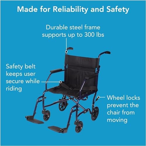 Carex Transport Wheelchair with Cushion, 19 inch Seat - Folding Transport Chair with Foot Rests 7