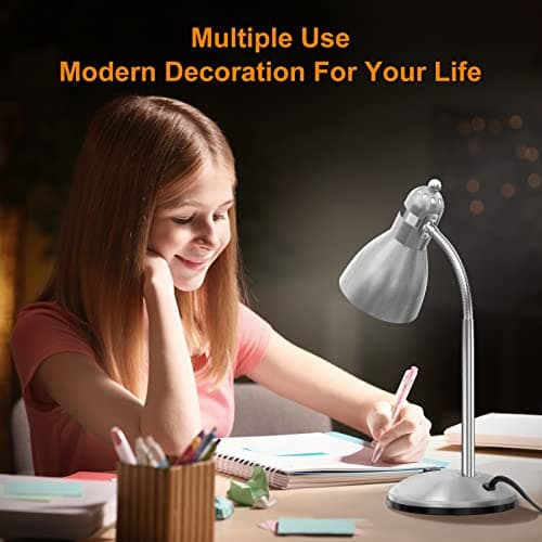 LEPOWER Metal Desk Lamp, Adjustable Goose Neck Table Lamp, Eye-Caring Study Desk Lamps for Bedroom, Study Room and Office (Silver) 7