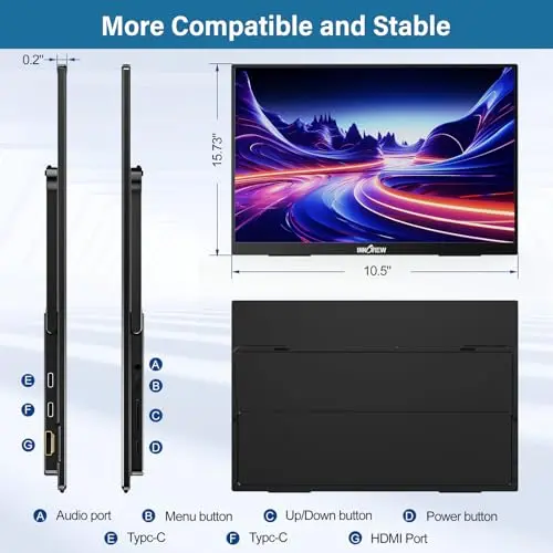 InnoView 2K 180HZ Portable Monitor, 18" OD Gameplus 2560x1600 QHD 100% sRGB Portable Gaming Monitor with Kickstand HDR FreeSync Travel Monitors for Game Console, PS5, Switch, PC, Phone 5
