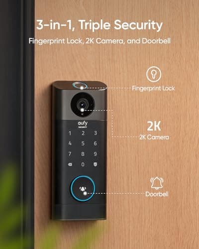 eufy Security Video Smart Lock S330, 3-in-1 Camera+Doorbell+Fingerprint Keyless Entry Door Lock, Smart Wi-Fi Deadbolt for Front Door, App Remote Control, SD Card Required, Chime Included 2