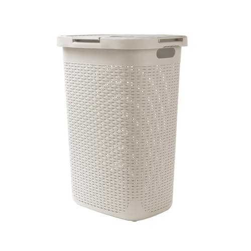 Mind Reader Slim Laundry Hamper with Lid, 60L Tall Clothes Basket, Narrow Tapered Design for Bathrooms, Closets and Laundry Rooms, Plastic, Ivory 7
