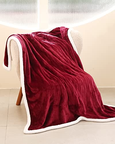 McJaw Electric Heated Blanket Throw Size 50" x60”, 5 Heating Levels & 3 Hours Auto Shutdown, Super Soft Flannel with Sherpa, ETL Certified Overheating Protection, Red
