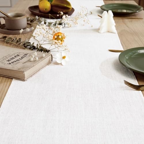 Aoztio Linen Style Rustic Table Runner, Farmhouse Cotton Linen Table Runner, Boho Table Runners 72 Inches Long with Hand Tassels for Home Tabletop Decor and Everyday Use - Off White, 72 Inch 2