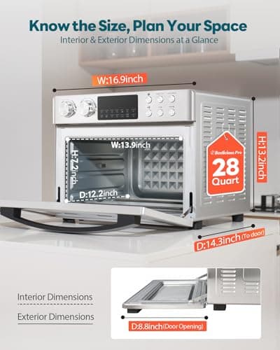 28QT Air Fryer Toaster Oven Combo, Large 12-in-1 Convection Countertop Oven with 3-Layer Cooking, Rotisserie for Chicken, 6 Heating Tubes, Fast Preheat, Fit 11" Pizza, All Accessories, Stainless Steel 5