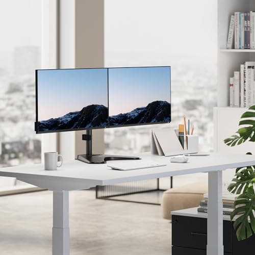 Mount-It! Dual Monitor Stand for Desk, Free Standing Monitor Mount for 2 Screens up to 32”, Height Adjustable with Tilt, Swivel & Rotation, VESA 75x75 & 100x100 5
