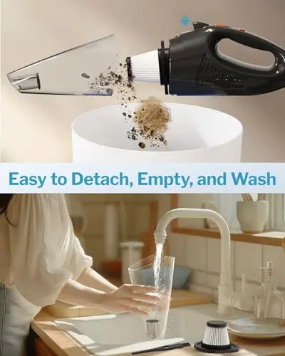 Powools Handheld Vacuum Cordless with 2 Filters, Car Vacuum Cleaner High Power with Fast Charge Tech, Portable Rechargeable Mini Vacuum with Large-Capacity Battery, Orange, 14.3"X4.6"X4.0" 6