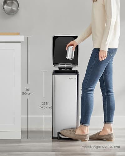SONGMICS Slim Trash Can, 13-Gallon (50 L) Garbage Can for Narrow Spaces with Soft-Close Lid, Inner Bucket, and Step-on Pedal, Stainless Steel, 15 Trash Bags Included, Silver ULTB510E48 8