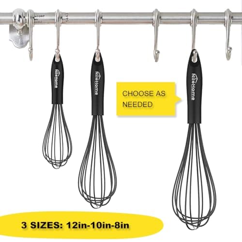NileHome Upgrade Silicone Whisk Set 8" 10" 12" Kitchen Whisk Kitchen Wisk Wire Whisks for Cooking, Whisking, Blending, Beating, Stirring-Black 6