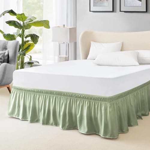 FreshCulture Elastic Wrap Around Bed Skirt - Easy Fit with 15-Inch Tailored Drop, Hotel Quality Dust Ruffle for Full Size Bed (Sage Green)