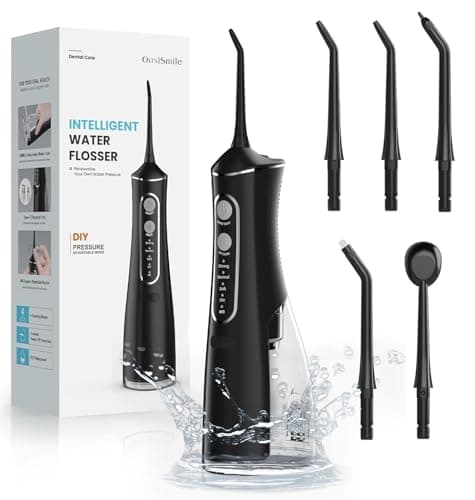 Water Flosser Teeth Cleaner, 4 Modes Cordless Portable Oral Irrigator, 300ML Larger Tank Rechargeable Water Dental Pick with DIY Strength, IPX7 Waterproof Flossing Cleaning Picks for Home Travel Black