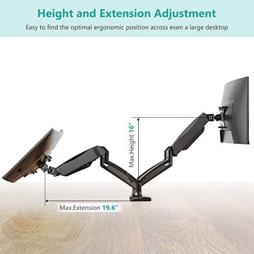 WALI Dual Monitor Mount for 17-32 inch Screens, Dual Monitor Arms for 2 Monitors Holds 19.8 lbs, Adjustable Gas Spring Dual Monitor Stand for Desk, VESA Mount 75x75/100x100mm (GSMP002), Black 7