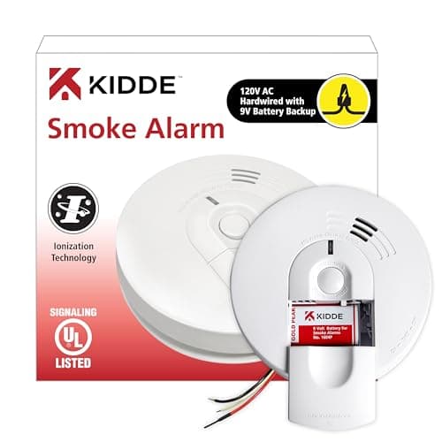 Kidde 21026063 AC Hardwired Smoke Detector Alarm with 9V Back up and Front Load Battery Door, White