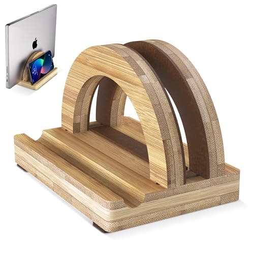 Kothar Premium Wood Vertical Laptop Stand - Adjustable Single Slot Bamboo Holder for MacBook, Dell, HP, and More | Space-Saving Desktop Organizer | Eco-Friendly, Sleek & Durable Design 9