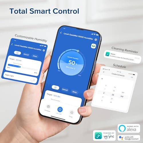 LEVOIT OasisMist 1000S (10L) Smart Humidifier for Home Large Room Bedroom, Last 100 Hours Suitable for Indoor Plant, Cover up to 600ft², Easy Top Fill, Remoter & Voice Control, Auto Mode, Quiet, White 6