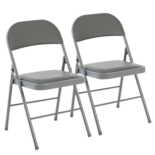 DUMOS 2 Pack Folding Chairs with Padded Cushion and Back - PU Leather Stackable Portable Dining Chairs Set, for Home and Office, Conference, Wedding, Party, Patio, Garden, for Indoor Outdoor, Grey