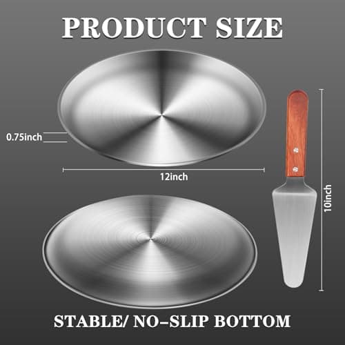 tchrules 12 Inch Pizza Pan Set of 8, Stainless Steel Pizza Tray, Round Non-Stick Coating Pizza Plate for Oven Kitchen Baking Home Restaurant, Dishwasher Safe （Silver） 6